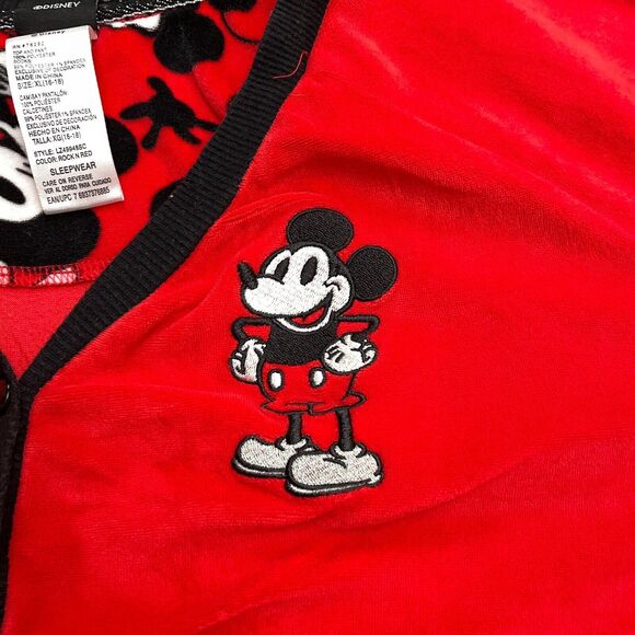 Disney Mickey Mouse Sleepwear Shirt Women XL Red Henley Long Sleeve Pajama Top - Picture 10 of 11